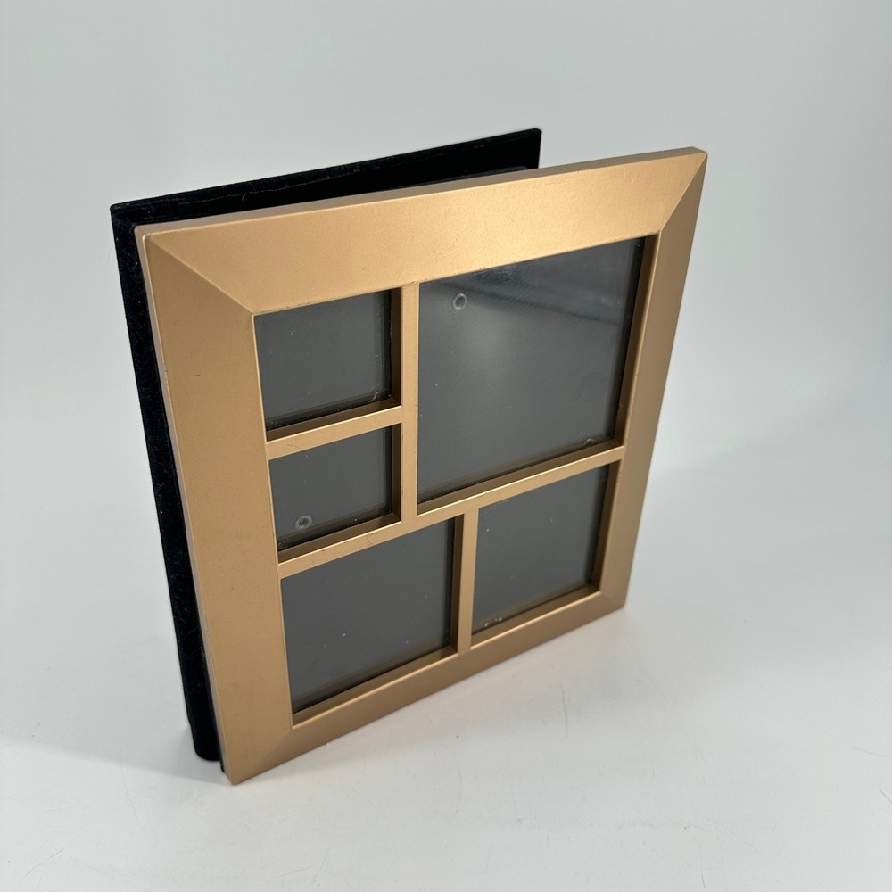 Champagne Gold Metallic 5 Window Collage Photo Album Black Velvet Spine